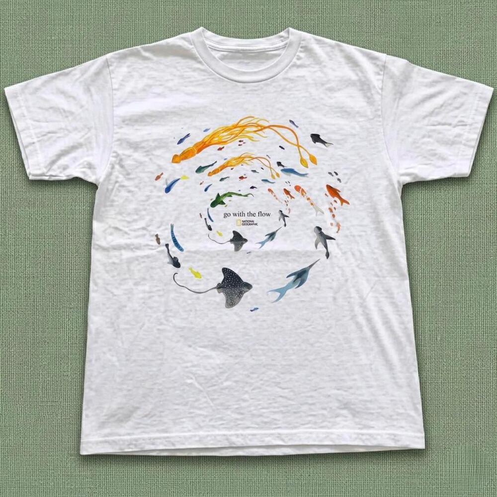 White Graphic T Shirt With Colorful Fish Design